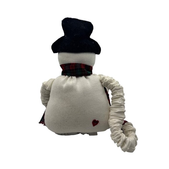 Fabric Snowman Decoration With Tartan Scarf Black Top Hat & Jingle Bell Shoes - Picture 4 of 5